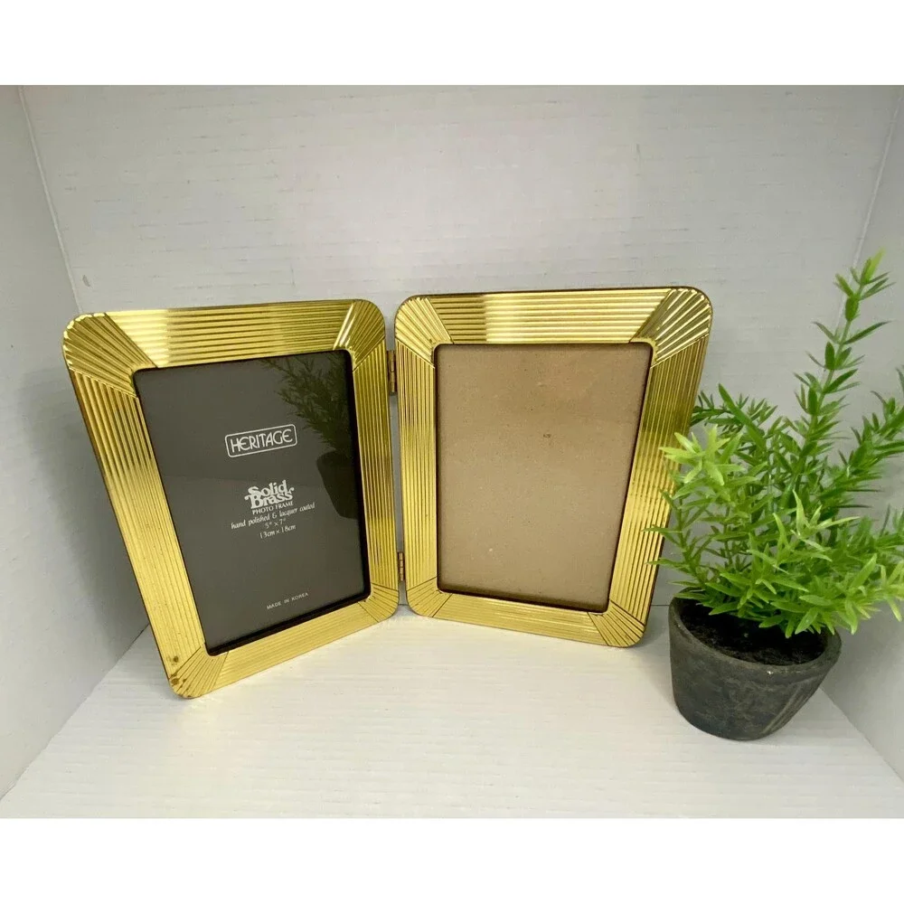 Vintage Brass Art Deco Picture Frame Double Folding 5